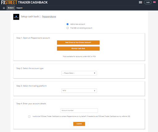 Trader Cashback Setup